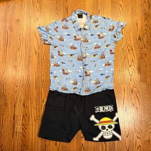 One Piece Hot Topic Shirt and Ripple Junction Shorts Set XL Blue Black Anime